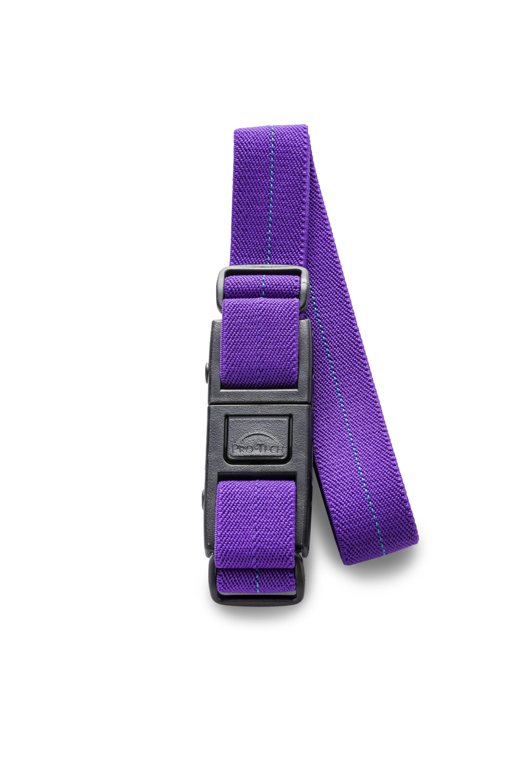 Purple nylon strap with blue stitching and a black plastic buckle labeled "Pro-Teck" on a white background.