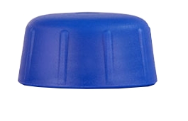 Blue plastic cap or lid upside down on a white background.