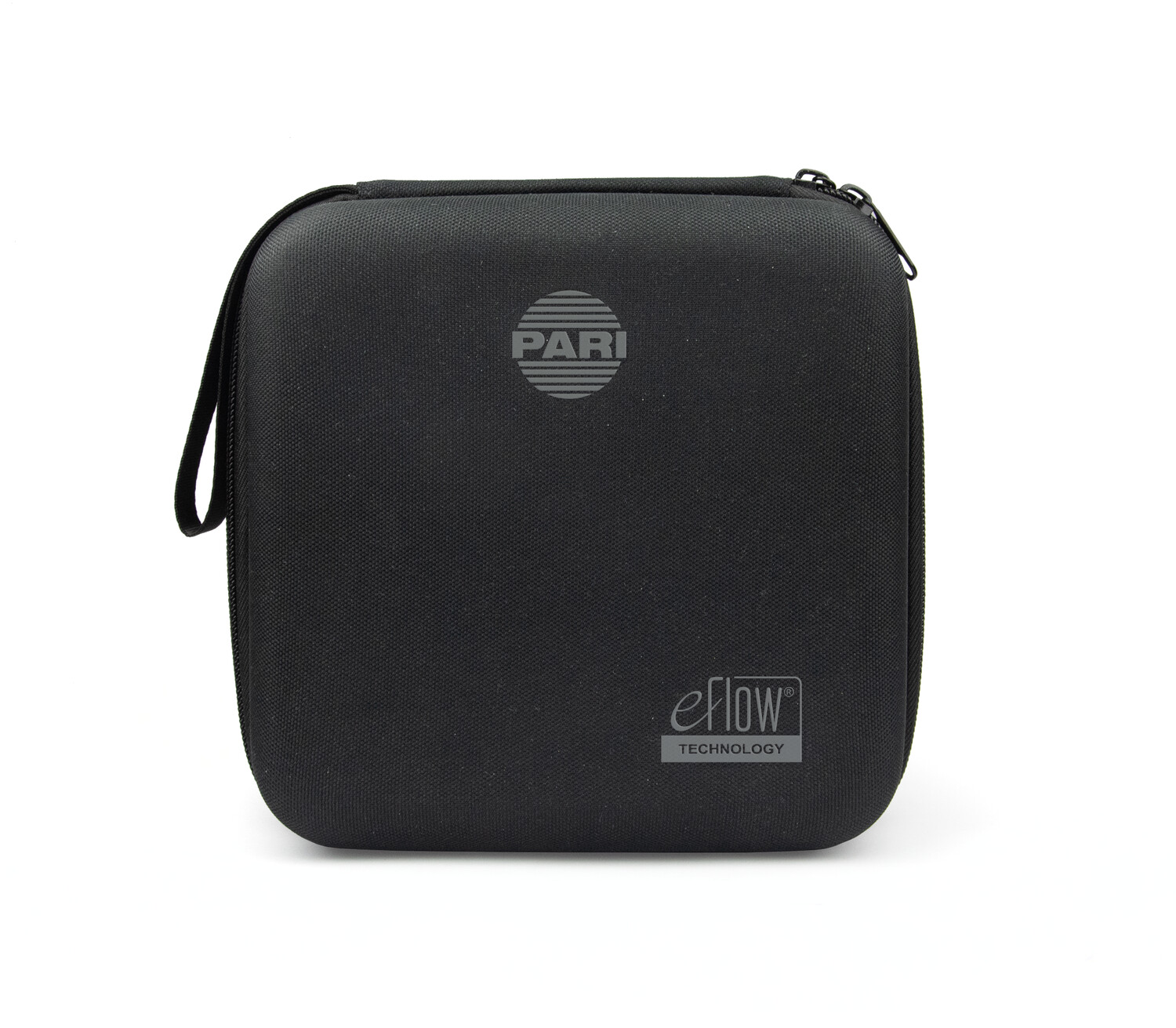 Black zippered carrying case with "PARI" logo and "eFlow Technology" text on the front.