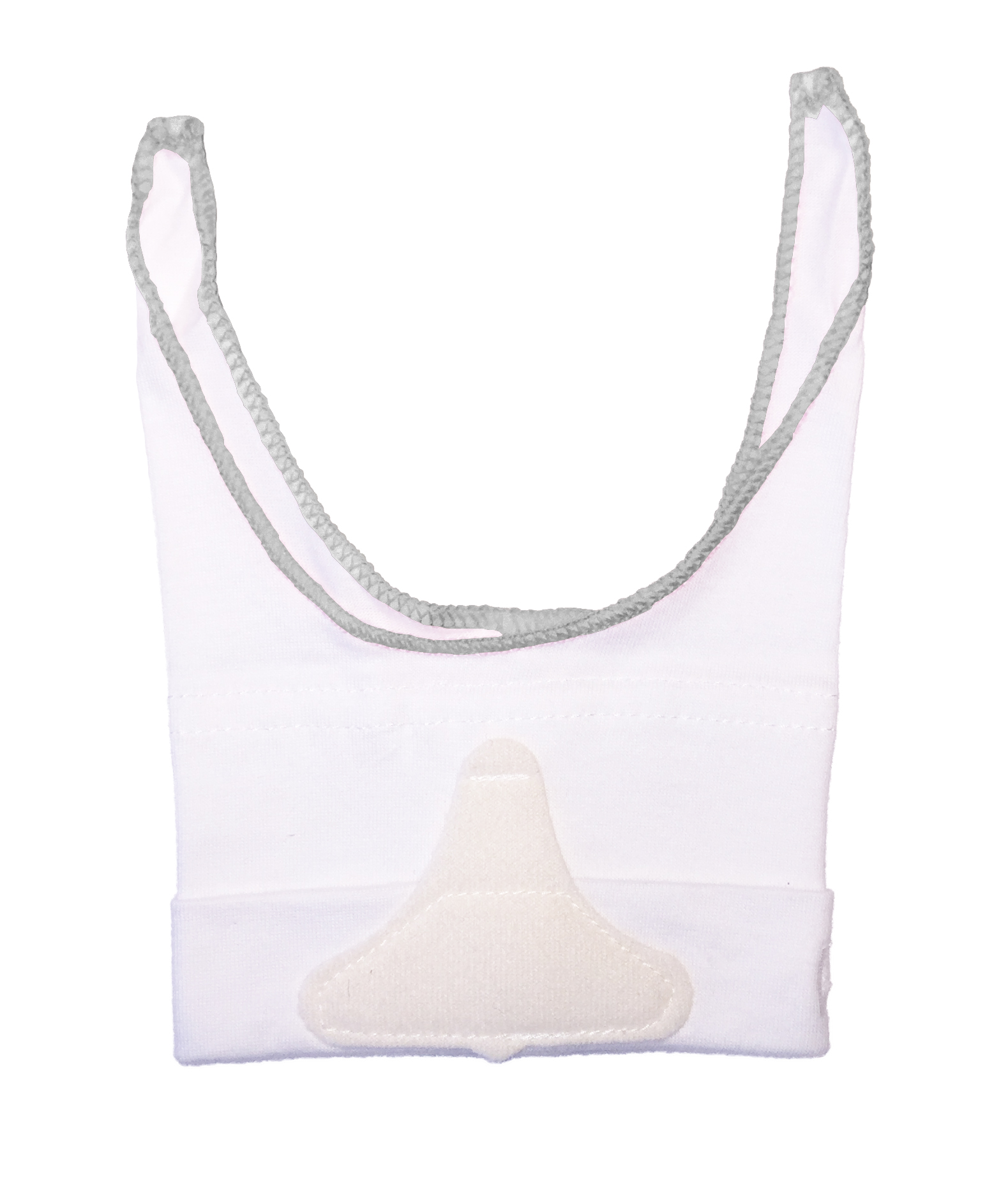 White chin strap with grey trim, designed for use with CPAP or sleep apnea therapy.