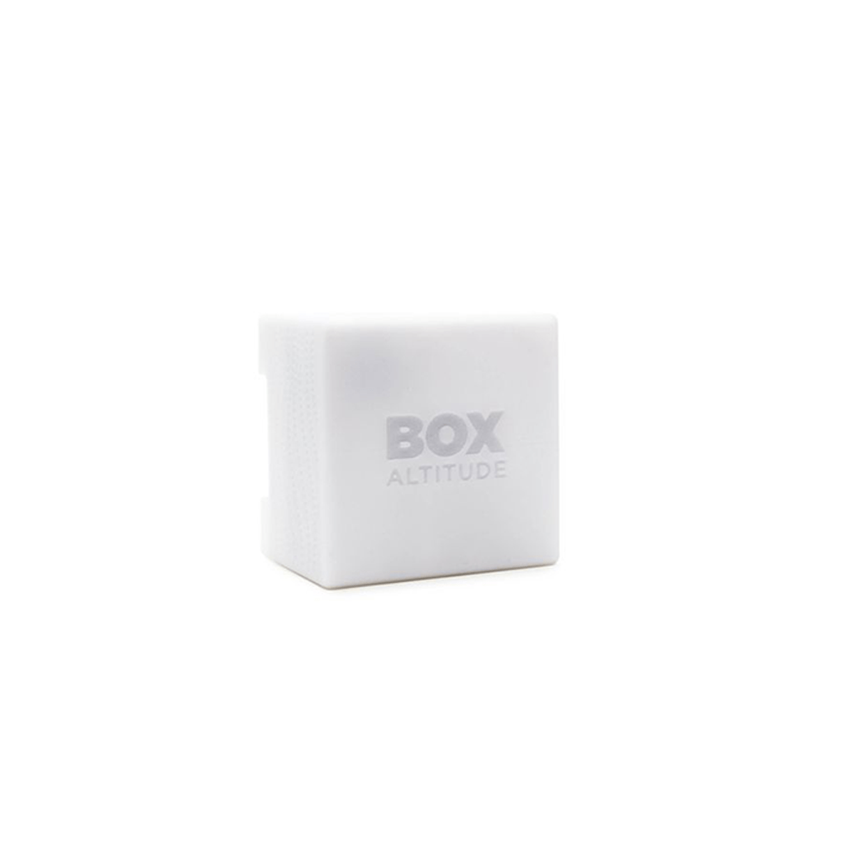 A small white cube labeled "BOX ALTITUDE" on a plain white background.