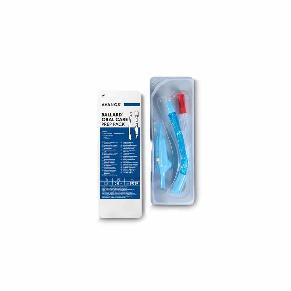 Ballard Oral Care Prep Pack by Avanos, with labeled package and contents including oral care tools in a plastic tray.